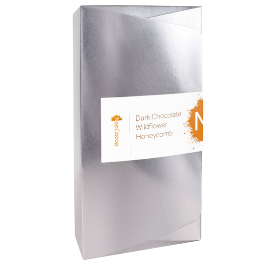 Sliver, paper closed box with Dark Chocolate Wildflower Honeycomb label with NeoCocoa logo