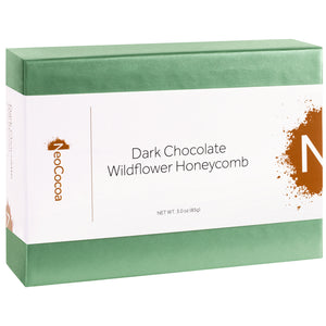 2 dimensional angle of closed 3oz box with title of "Dark Chocolate Wildflower Honeycomb" and NeoCocoa logo
