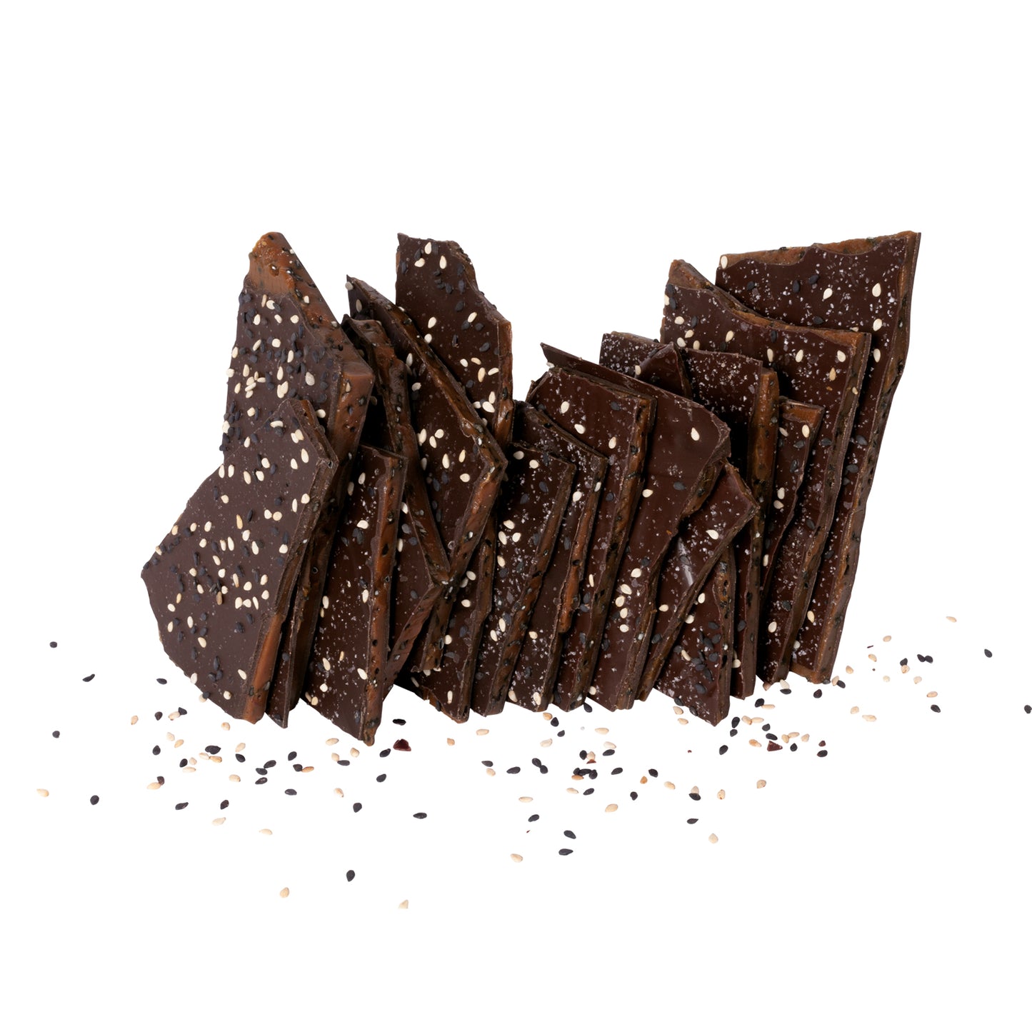 Close up of several pieces of sesame brittle candy stacked.